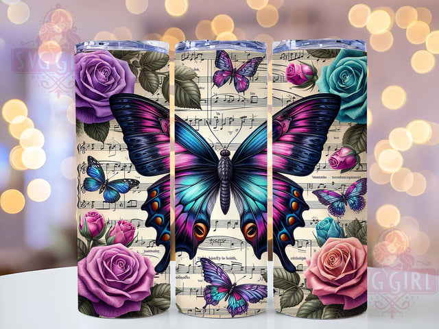 Butterfly Tumbler, Roses Design, Music Lover Gift, 20oz Tumbler Wrap, Sublimation Design, Digital Download, Custom Tumbler Sublimation SvggirlplusArt 