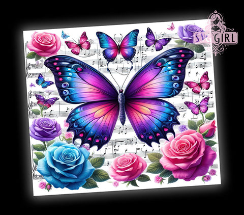 Butterfly Tumbler, Roses Design, Music Lover Gift, 20oz Tumbler Wrap, Sublimation Design, Digital Download, Custom Tumbler Sublimation SvggirlplusArt 