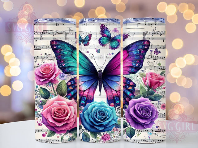 Butterfly Tumbler, Roses Design, Music Lover Gift, 20oz Tumbler Wrap, Sublimation Design, Digital Download, Custom Tumbler Sublimation SvggirlplusArt 