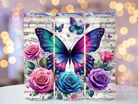 Butterfly Tumbler, Roses Design, Music Lover Gift, 20oz Tumbler Wrap, Sublimation Design, Digital Download, Custom Tumbler Sublimation SvggirlplusArt 