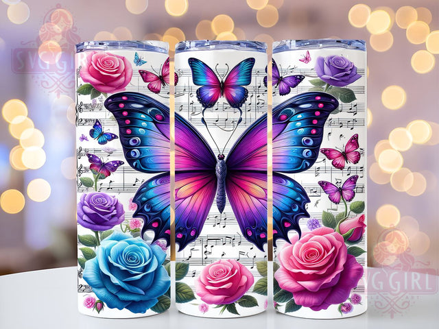 Butterfly Tumbler, Roses Design, Music Lover Gift, 20oz Tumbler Wrap, Sublimation Design, Digital Download, Custom Tumbler Sublimation SvggirlplusArt 