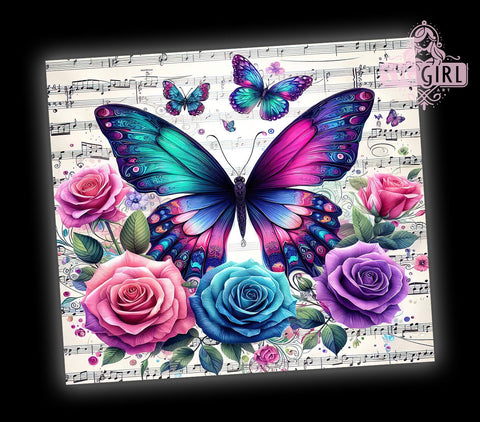 Butterfly Tumbler, Roses Design, Music Lover Gift, 20oz Tumbler Wrap, Sublimation Design, Digital Download, Custom Tumbler Sublimation SvggirlplusArt 