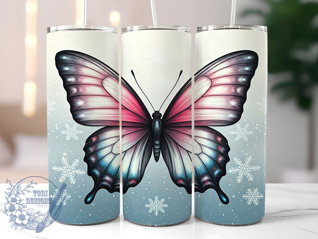 Butterfly Tumbler, Snowflake Glitter Design, Winter Christmas Wrap, 20oz Sublimation, Holiday Drinkware, Cute Winter Decor, Festive Gift Ideas Sublimation ToriDesigns 