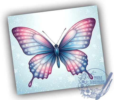 Butterfly Tumbler, Snowflake Glitter Design, Winter Christmas Wrap, 20oz Sublimation, Holiday Drinkware, Cute Winter Decor, Festive Gift Ideas Sublimation ToriDesigns 