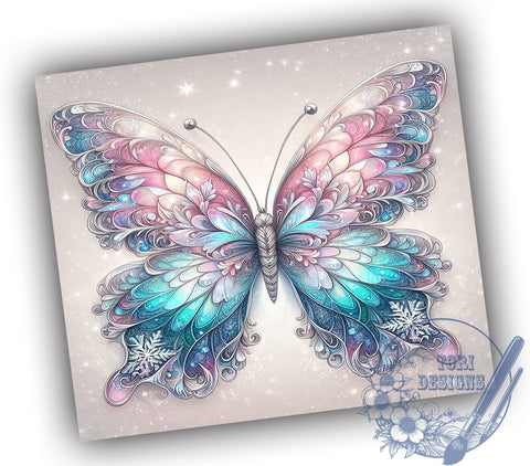 Butterfly Tumbler, Snowflake Glitter Design, Winter Christmas Wrap, 20oz Sublimation, Holiday Drinkware, Cute Winter Decor, Festive Gift Ideas Sublimation ToriDesigns 