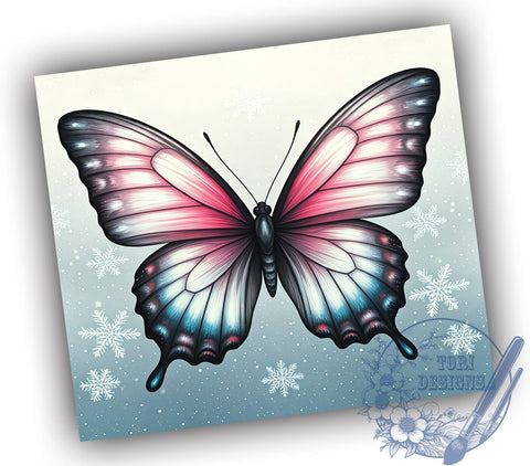 Butterfly Tumbler, Snowflake Glitter Design, Winter Christmas Wrap, 20oz Sublimation, Holiday Drinkware, Cute Winter Decor, Festive Gift Ideas Sublimation ToriDesigns 