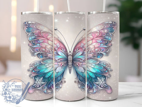 Butterfly Tumbler, Snowflake Glitter Design, Winter Christmas Wrap, 20oz Sublimation, Holiday Drinkware, Cute Winter Decor, Festive Gift Ideas Sublimation ToriDesigns 