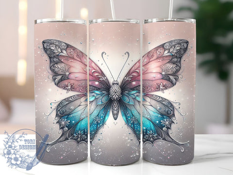 Butterfly Tumbler, Snowflake Glitter Design, Winter Christmas Wrap, 20oz Sublimation, Holiday Drinkware, Cute Winter Decor, Festive Gift Ideas Sublimation ToriDesigns 
