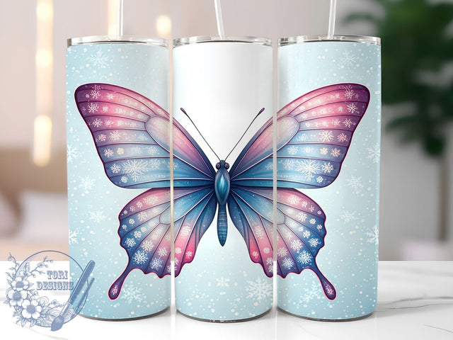 Butterfly Tumbler, Snowflake Glitter Design, Winter Christmas Wrap, 20oz Sublimation, Holiday Drinkware, Cute Winter Decor, Festive Gift Ideas Sublimation ToriDesigns 