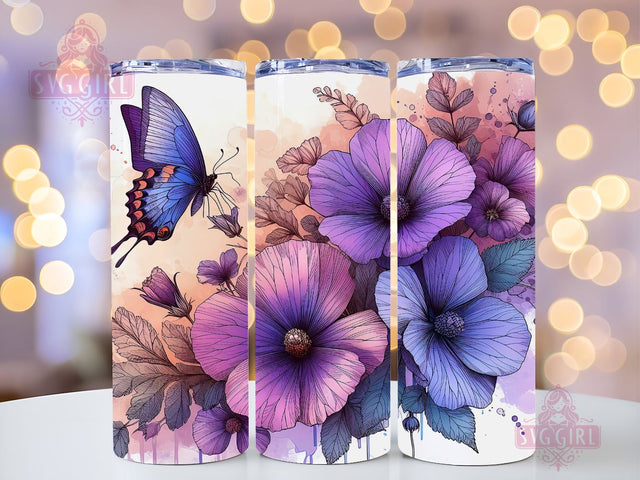 Butterfly Tumbler Wrap 20 oz Flowers Seamless Sublimation Design, Butterfly Tumbler PNG, Purple Seamless Sublimation Design Instant Digital Download Sublimation SvggirlplusArt 