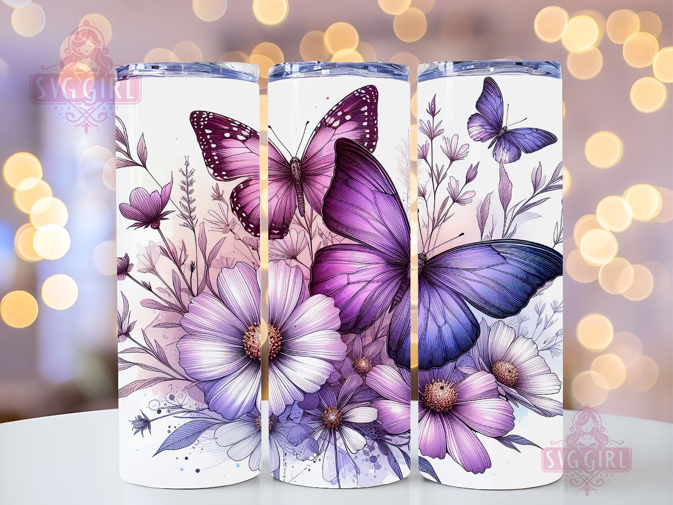 Purple Butterflies tumbler sublimation design