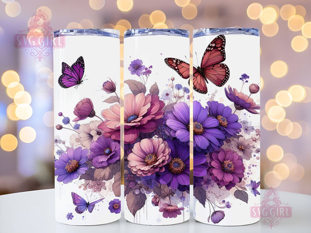 Butterfly Tumbler Wrap 20 oz Flowers Seamless Sublimation Design, Butterfly Tumbler PNG, Purple Seamless Sublimation Design Instant Digital Download Sublimation SvggirlplusArt 
