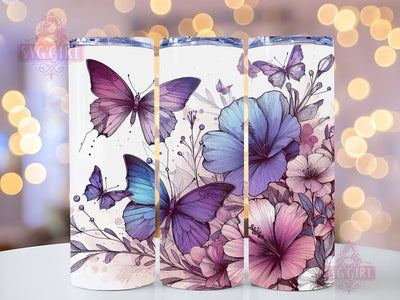 Butterfly Tumbler Wrap 20 oz Flowers Seamless Sublimation Design, Butterfly Tumbler PNG, Purple Seamless Sublimation Design Instant Digital Download Sublimation SvggirlplusArt 
