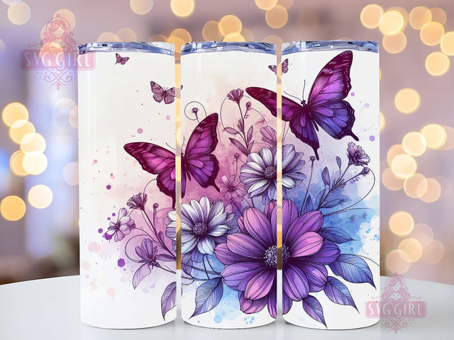 Butterfly Tumbler Wrap 20 oz Flowers Seamless Sublimation Design, Butterfly Tumbler PNG, Purple Seamless Sublimation Design Instant Digital Download Sublimation SvggirlplusArt 