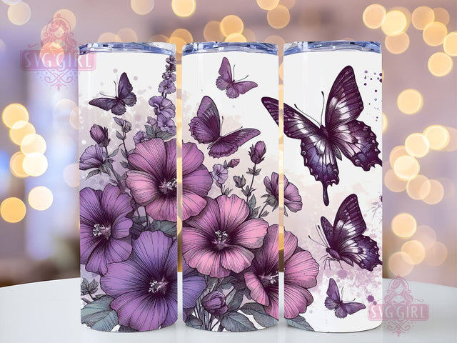 Butterfly Tumbler Wrap 20 oz Flowers Seamless Sublimation Design, Butterfly Tumbler PNG, Purple Seamless Sublimation Design Instant Digital Download Sublimation SvggirlplusArt 
