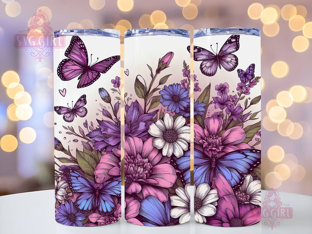 Butterfly Tumbler Wrap 20 oz Flowers Seamless Sublimation Design, Butterfly Tumbler PNG, Purple Seamless Sublimation Design Instant Digital Download Sublimation SvggirlplusArt 