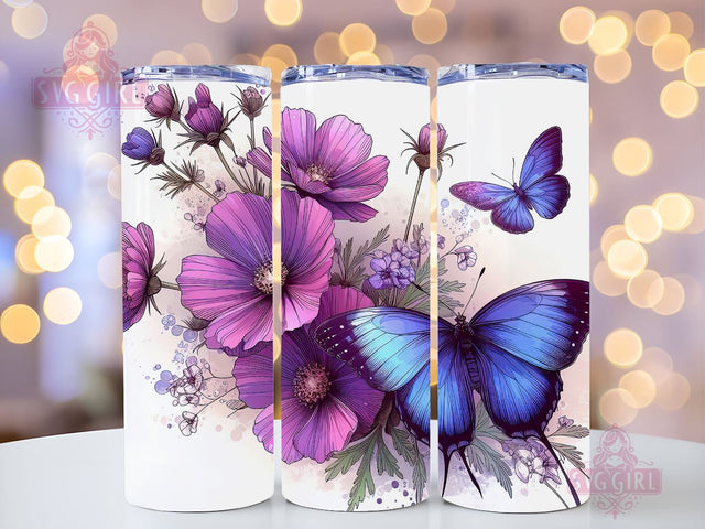 Butterfly Tumbler Wrap 20 oz Flowers Seamless Sublimation Design, Butterfly Tumbler PNG, Purple Seamless Sublimation Design Instant Digital Download Sublimation SvggirlplusArt 