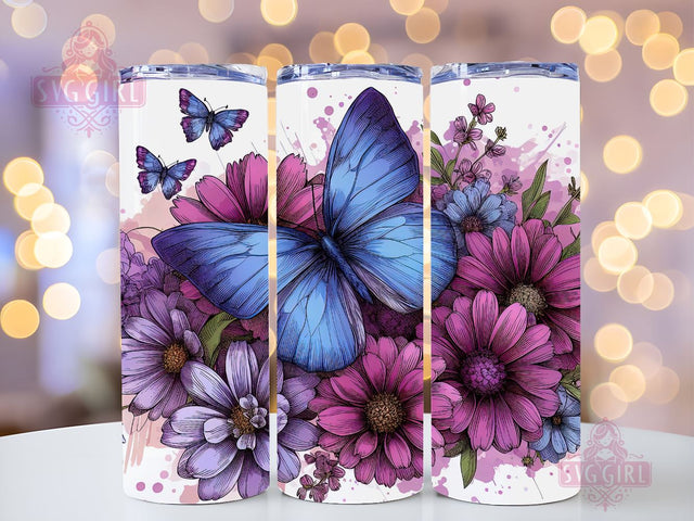 Butterfly Tumbler Wrap 20 oz Flowers Seamless Sublimation Design, Butterfly Tumbler PNG, Purple Seamless Sublimation Design Instant Digital Download Sublimation SvggirlplusArt 