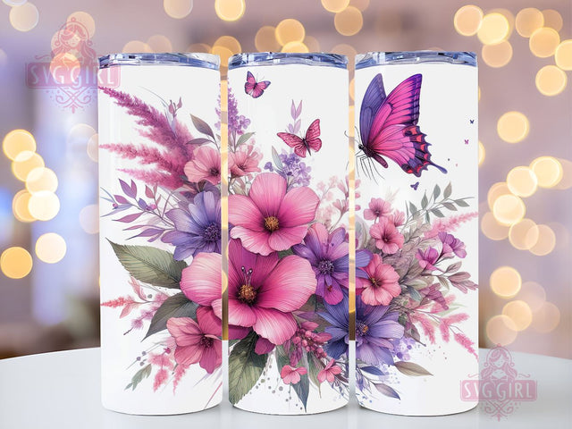 Butterfly Tumbler Wrap 20 oz Flowers Seamless Sublimation Design, Butterfly Tumbler PNG, Purple Seamless Sublimation Design Instant Digital Download Sublimation SvggirlplusArt 