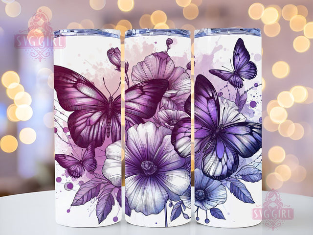 Butterfly Tumbler Wrap 20 oz Flowers Seamless Sublimation Design, Butterfly Tumbler PNG, Purple Seamless Sublimation Design Instant Digital Download Sublimation SvggirlplusArt 