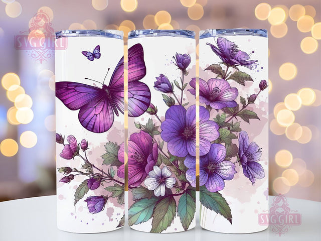 Butterfly Tumbler Wrap 20 oz Flowers Seamless Sublimation Design, Butterfly Tumbler PNG, Purple Seamless Sublimation Design Instant Digital Download Sublimation SvggirlplusArt 