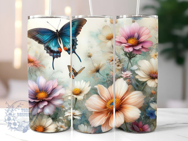 Butterfly Tumbler Wrap 20 oz Flowers Seamless Sublimation Design Instant Digital Download, Nature Tumbler, Nature Drinkware, Nature Cup Sublimation ToriDesigns 
