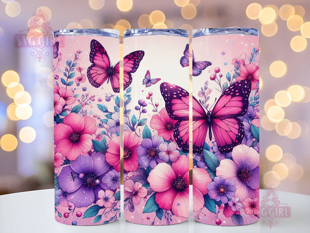 Butterfly Tumbler Wrap 20 oz Flowers Seamless Sublimation Design Instant Digital Download Sublimation SvggirlplusArt 