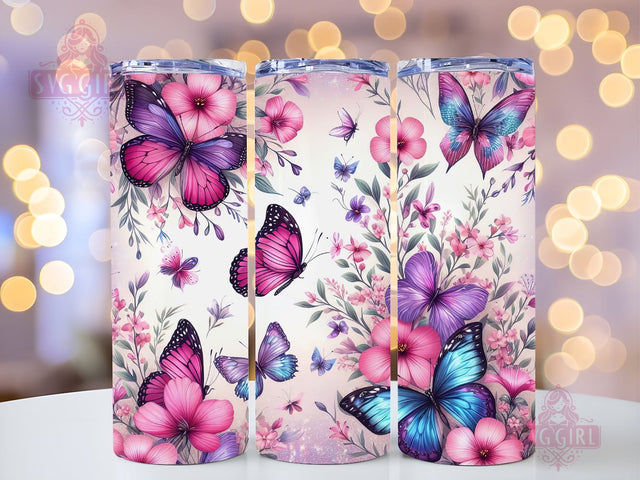 Butterfly Tumbler Wrap 20 oz Flowers Seamless Sublimation Design Instant Digital Download Sublimation SvggirlplusArt 