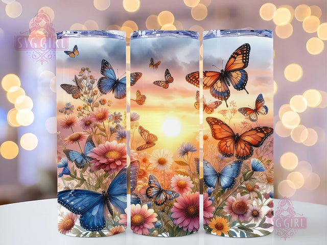 Butterfly Tumbler Wrap 20 oz Flowers Seamless Sublimation Design Instant Digital Download Sublimation SvggirlplusArt 