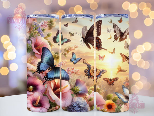 Butterfly Tumbler Wrap 20 oz Flowers Seamless Sublimation Design Instant Digital Download Sublimation SvggirlplusArt 