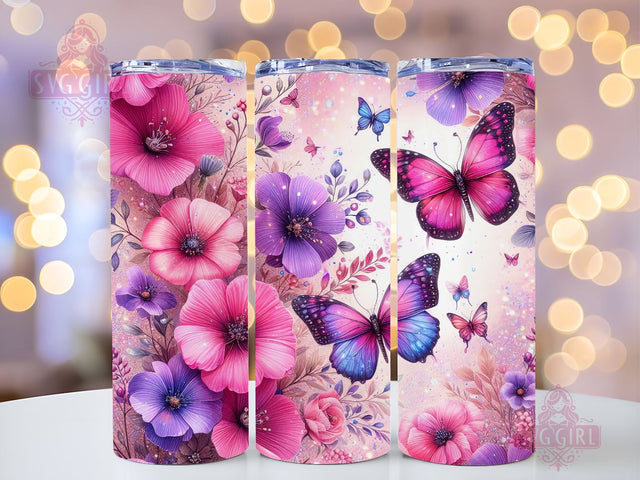 Butterfly Tumbler Wrap 20 oz Flowers Seamless Sublimation Design Instant Digital Download Sublimation SvggirlplusArt 