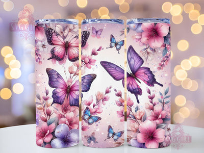 Butterfly Tumbler Wrap 20 oz Flowers Seamless Sublimation Design Instant Digital Download Sublimation SvggirlplusArt 