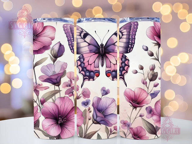 Butterfly Tumbler Wrap 20 oz Flowers Seamless Sublimation Design Instant Digital Download Sublimation SvggirlplusArt 