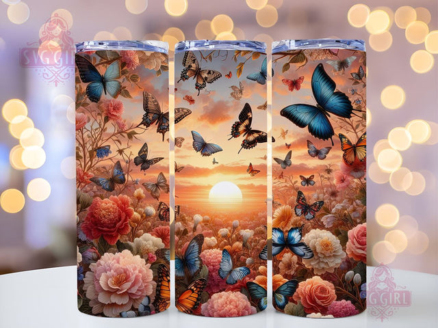 Butterfly Tumbler Wrap 20 oz Flowers Seamless Sublimation Design Instant Digital Download Sublimation SvggirlplusArt 
