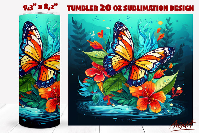 Butterfly tumbler wrap sublimation / flowers and butterfly Sublimation Angelina Semenova 