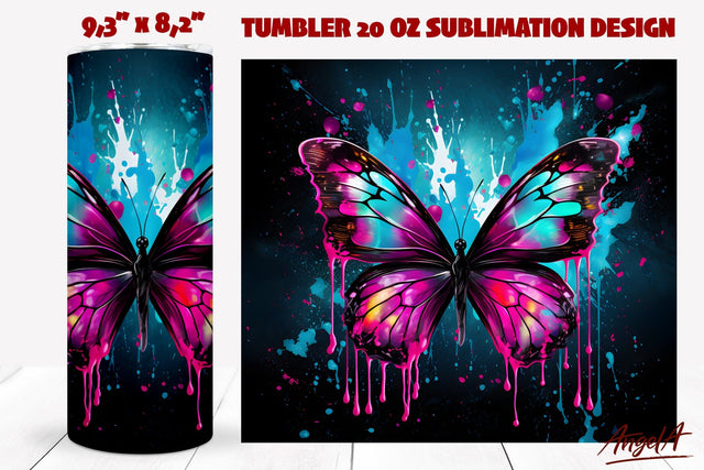 Butterfly tumbler wrap sublimation / watercolor splashes png Sublimation Angelina Semenova 