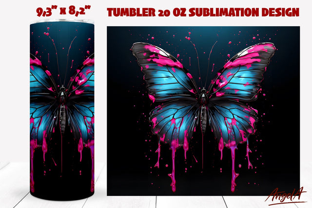 Butterfly tumbler wrap sublimation / watercolor splashes png Sublimation Angelina Semenova 