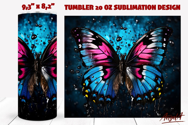 Butterfly tumbler wrap sublimation / watercolor splashes png Sublimation Angelina Semenova 