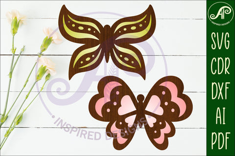Butterfly two layer laser cut outs SVG file d6 SVG APInspireddesigns 