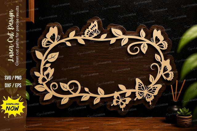 Butterfly Vine Name Frame laser cut svg File SVG Regulrcrative 