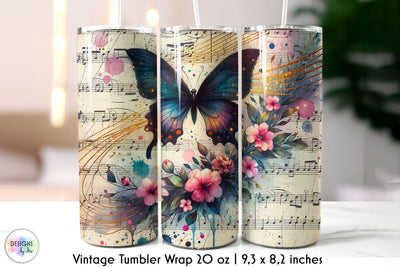 Butterfly Vintage Tumbler Wrap Sublimation Sublimation Designs by Ira 