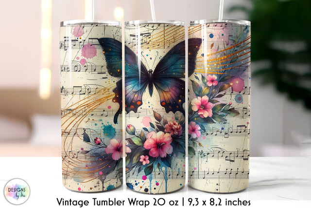 Butterfly Vintage Tumbler Wrap Sublimation Sublimation Designs by Ira 