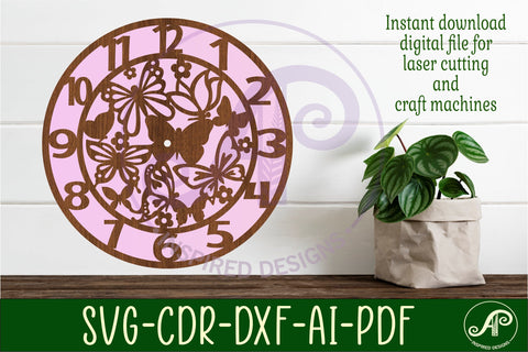 Butterfly wall clock laser cut files, SVG file. vector SVG APInspireddesigns 