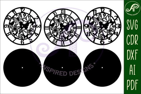 Butterfly wall clock laser cut files, SVG file. vector SVG APInspireddesigns 