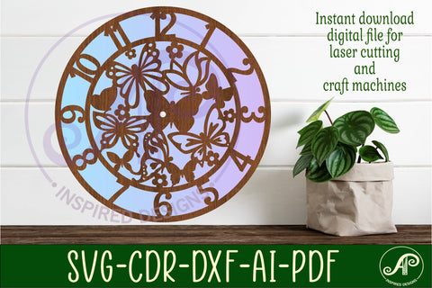 Butterfly wall clock laser cut files, SVG file. vector SVG APInspireddesigns 
