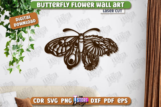 Butterfly Wall Décor Laser Cut | Nature and Floral | Wall Art | Wooden Silhouette | CNC File SVG The T Store Design 