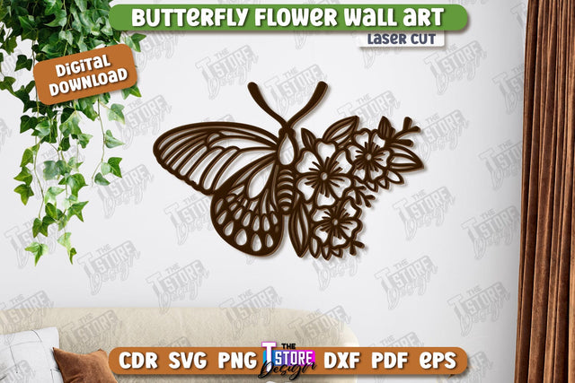 Butterfly Wall Décor Laser Cut | Nature and Floral | Wall Art | Wooden Silhouette | CNC File SVG The T Store Design 