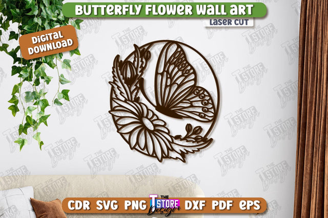 Butterfly Wall Décor Laser Cut | Nature and Floral | Wall Art | Wooden Silhouette | CNC File SVG The T Store Design 