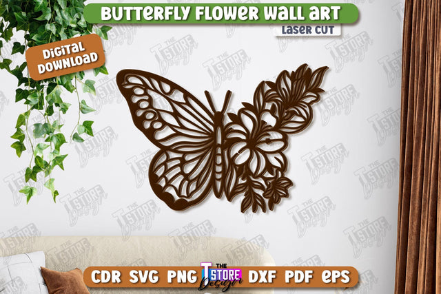 Butterfly Wall Décor Laser Cut | Nature and Floral | Wall Art | Wooden Silhouette | CNC File SVG The T Store Design 