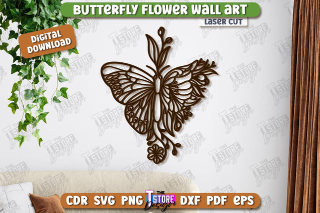 Butterfly Wall Décor Laser Cut | Nature and Floral | Wall Art | Wooden Silhouette | CNC File SVG The T Store Design 